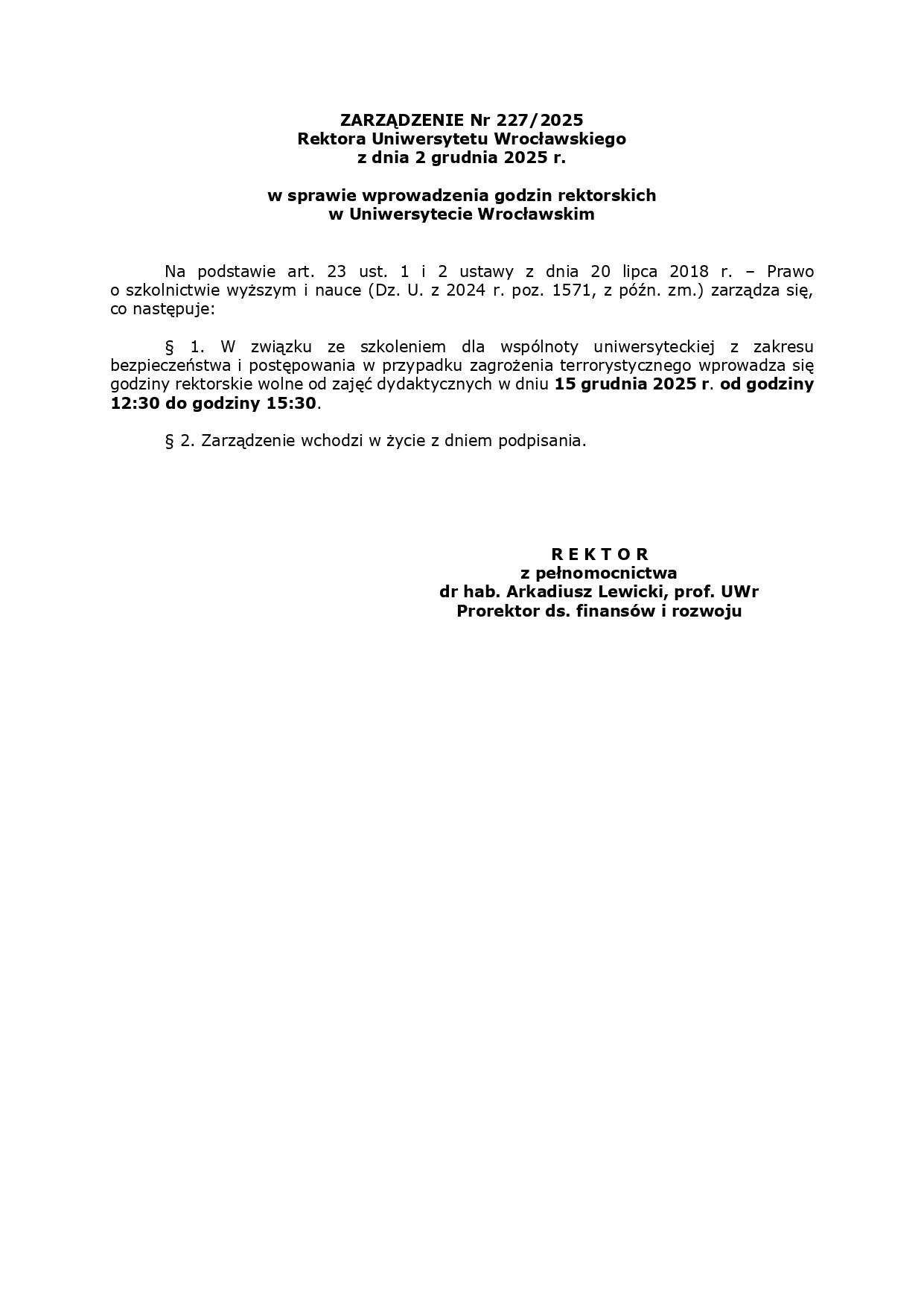 zarządzenie rektora